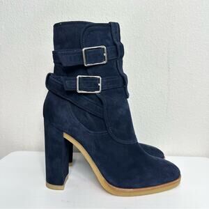 Gianvito Rossi Navy Suede Ankle Double Adjustable Buckle Boots Size 40